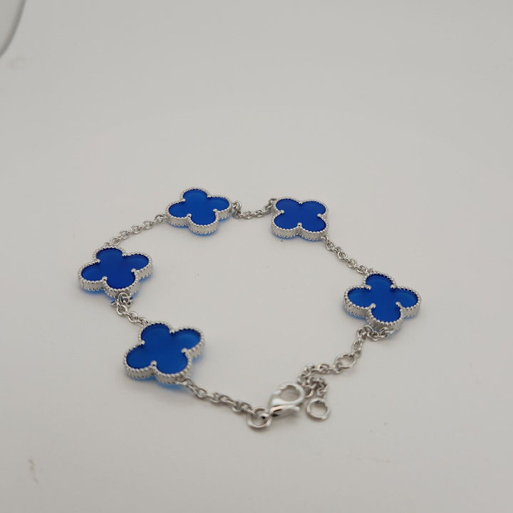 925 Sterling Silver Blue Flowers Bracelet 8.2"