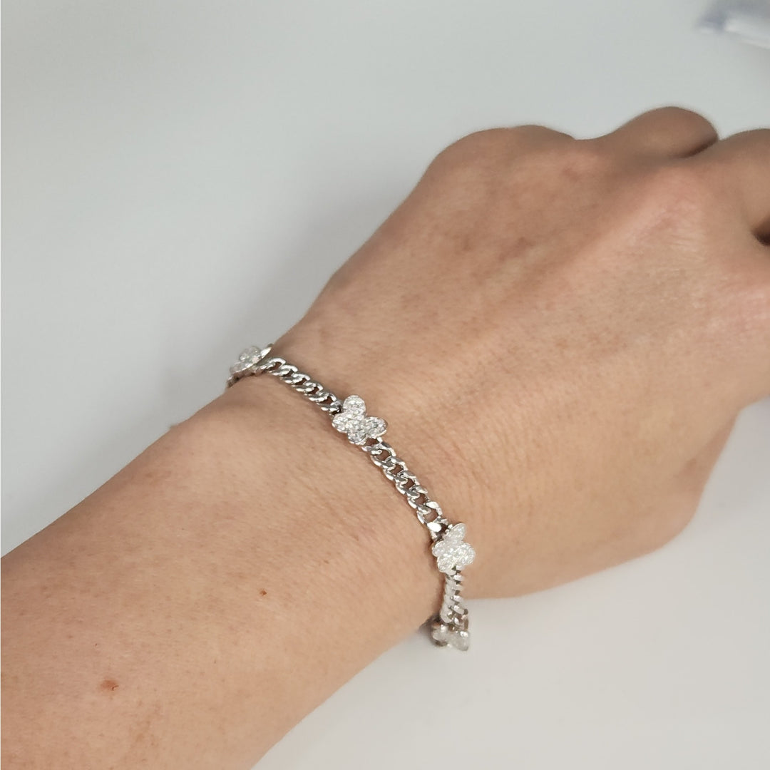 925 Sterling Silver Moissanite Butterfly Cuban link bracelet 8"