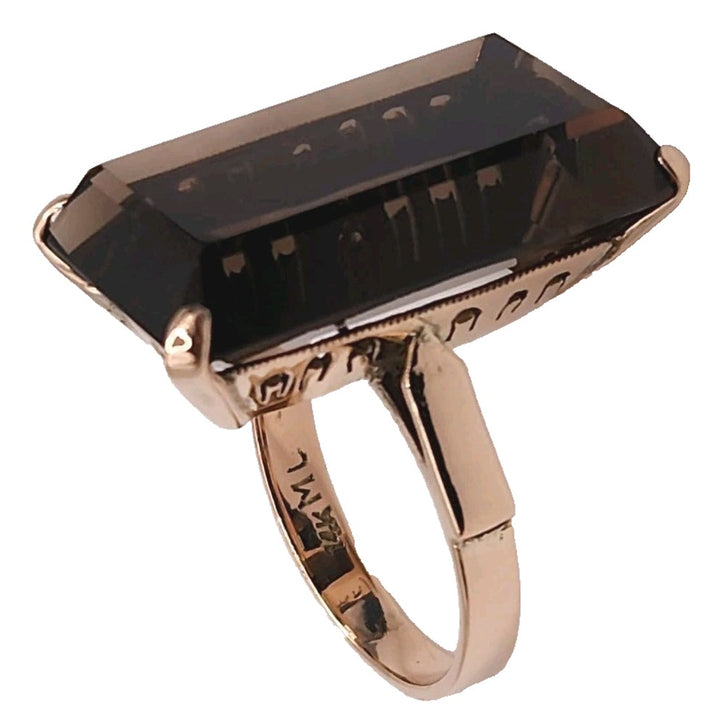 14k Yellow Gold Natural Smoky Quartz Ring Size 7