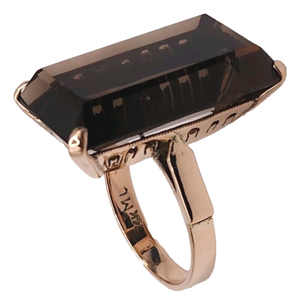 14k Yellow Gold Natural Smoky Quartz Ring Size 7