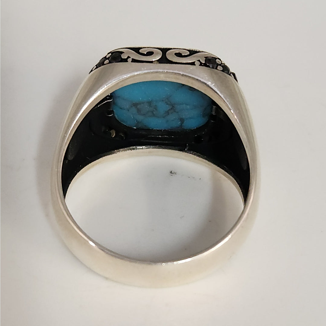 Vintage 925 sterling silver turquoise style men's ring