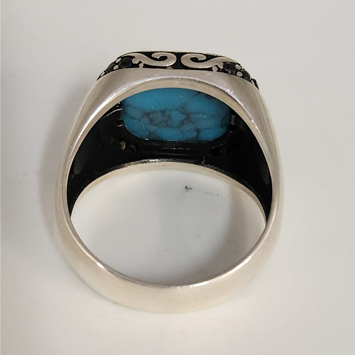 Vintage 925 sterling silver turquoise style men's ring