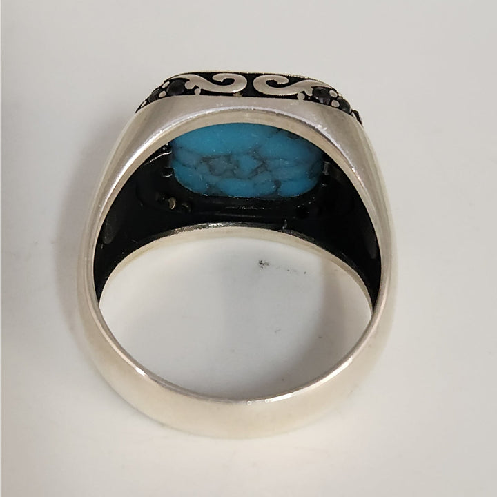 Vintage 925 sterling silver turquoise style men's ring