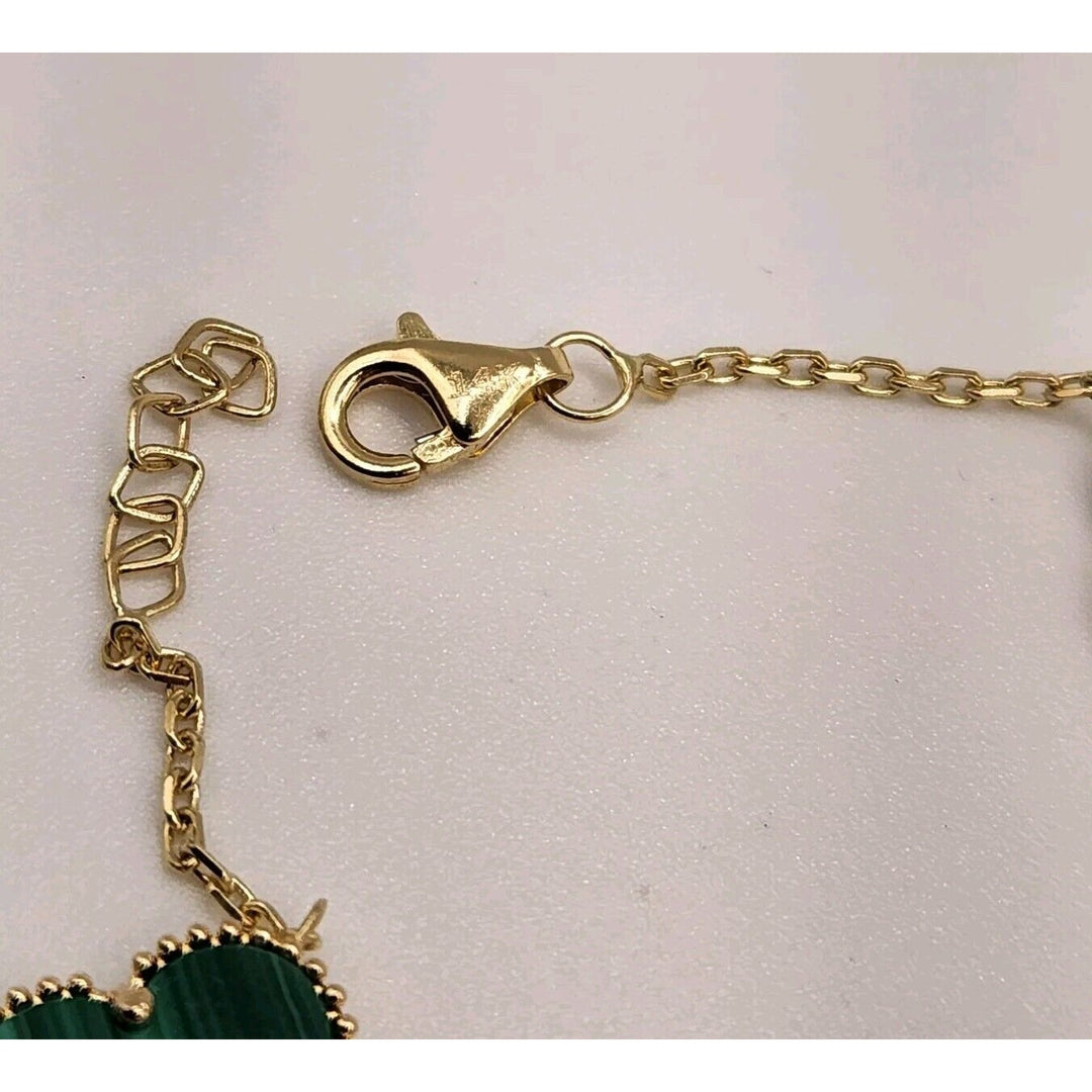 Fashion 14k Yellow Gold Green Flowers Bracelet 7.5"