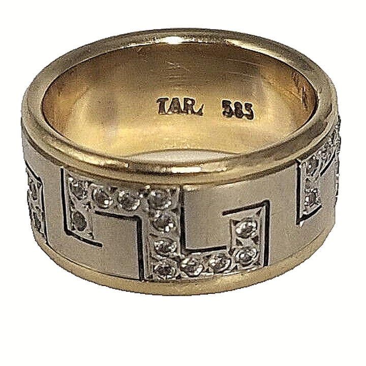 14k Gold & WHITE GOLD GREEK KEY BAND With 7g Of Gold, 8.8MM WIDE SIZE 5.25