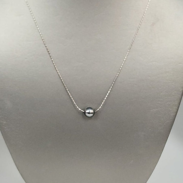 925 Sterling Silver Black Pearl Solitaire Pendant Necklace 18"