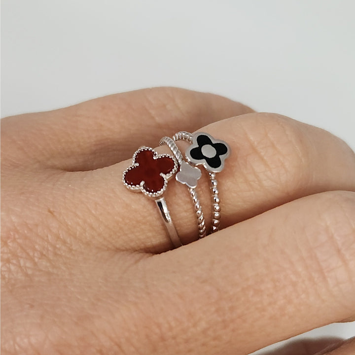 925 Sterling Silver Triple Layer Clover Ring set size 8