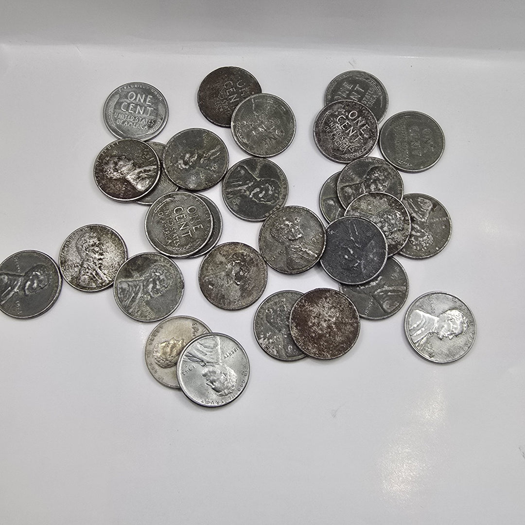 1943 US STEEL CENTS-MIXED LOT OF 28 COINS P D S MINTS