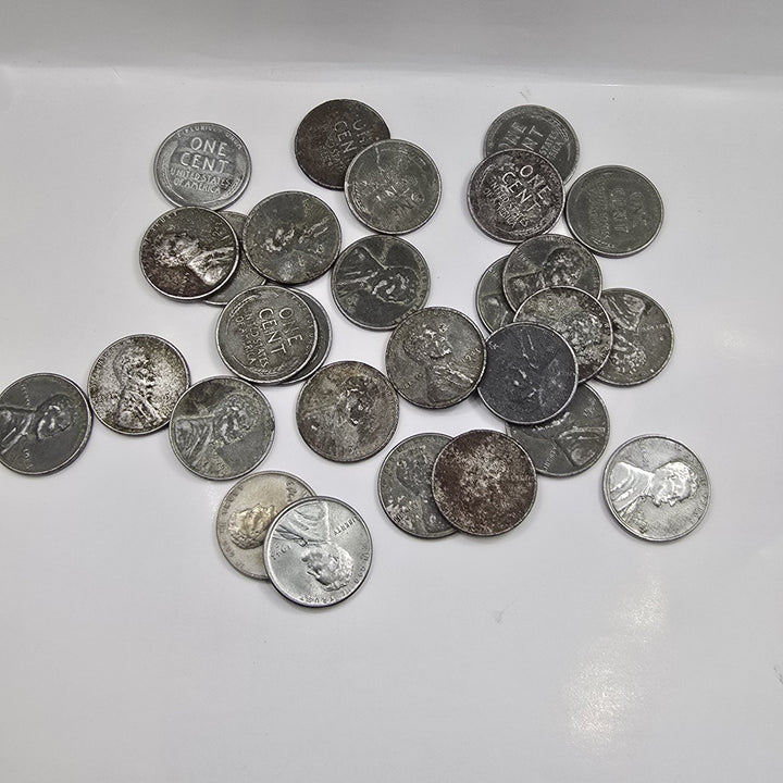 1943 US STEEL CENTS-MIXED LOT OF 28 COINS P D S MINTS