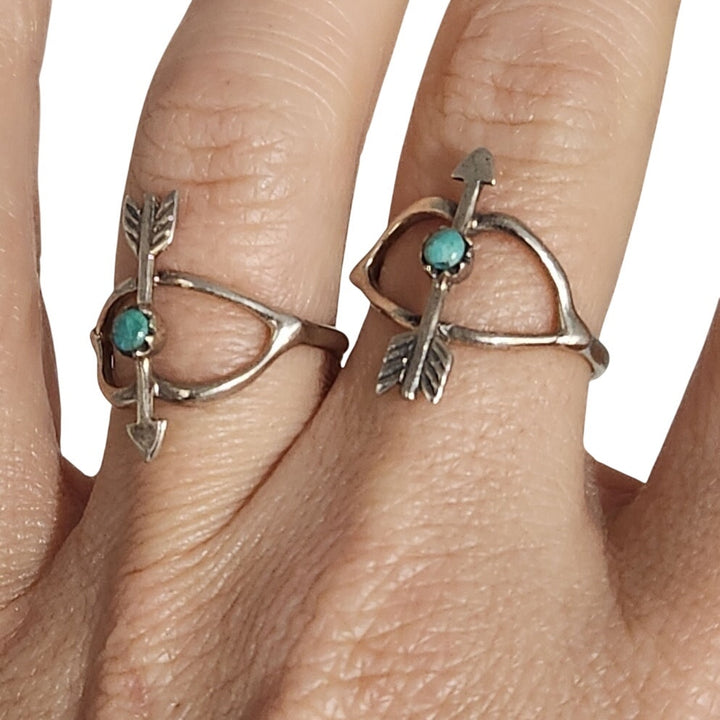 Matching Sterling Silver Arrow  Ring Set With Natural Turquoise Accents Size 6.75