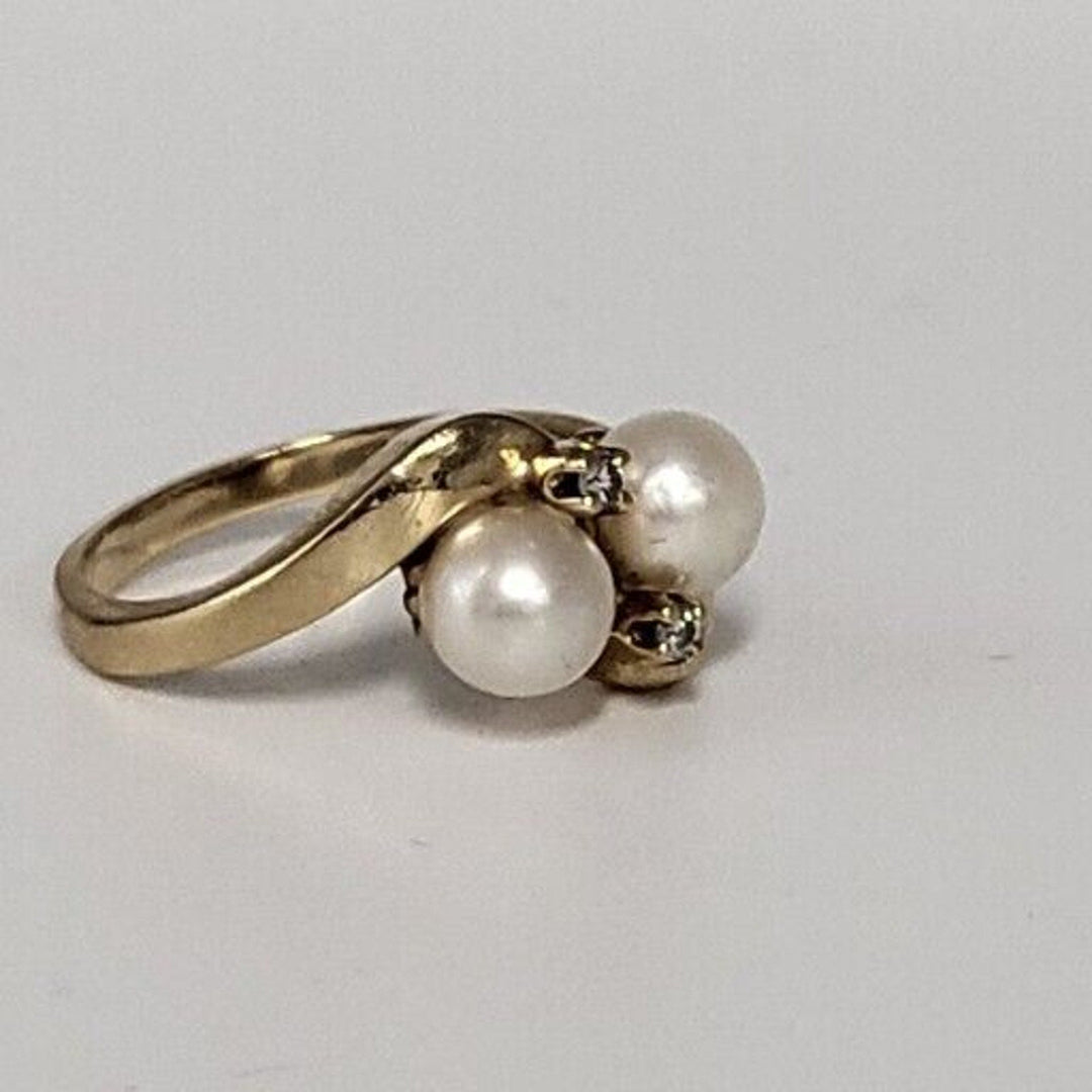 14k Pearl Diamond Vintage Bypass Ring With 4.3g Of Gold