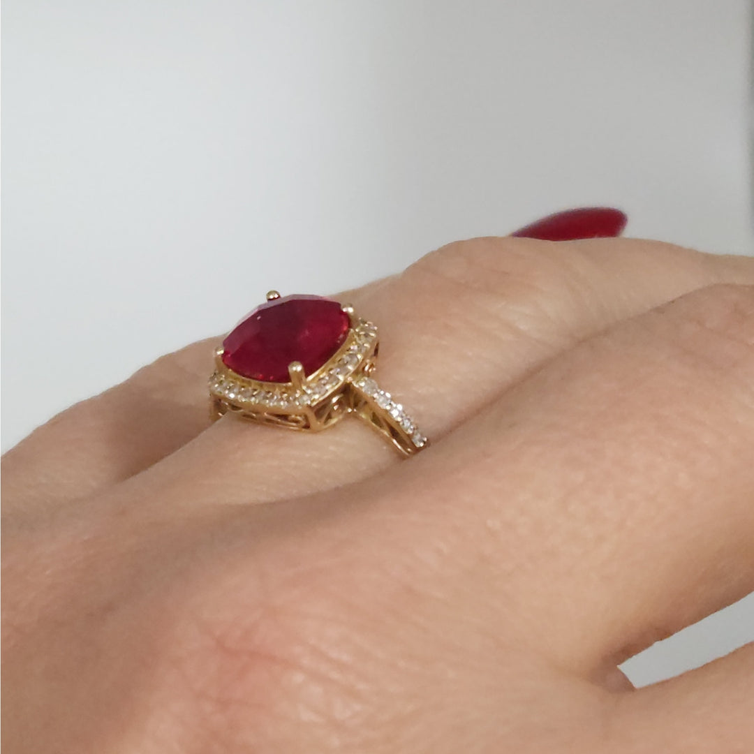 Vintage 14k Cushion Cut Ruby & Diamond Halo  Ring size 6.75
