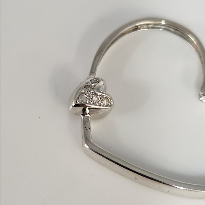 18K White Gold Diamond Double Heart Open Pendant 2.5g