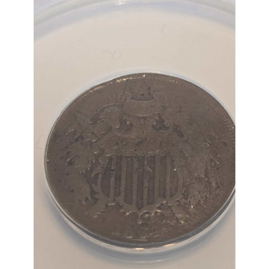1864 ANACS 2C VG 10 LARGE MOTTO Two-cent piece, .02 Shield Coin Damaged Details