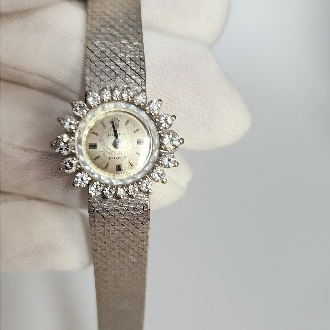 18k White Gold Rolex Precision Diamond Halo SS Aftermarket Bracelet Not Working