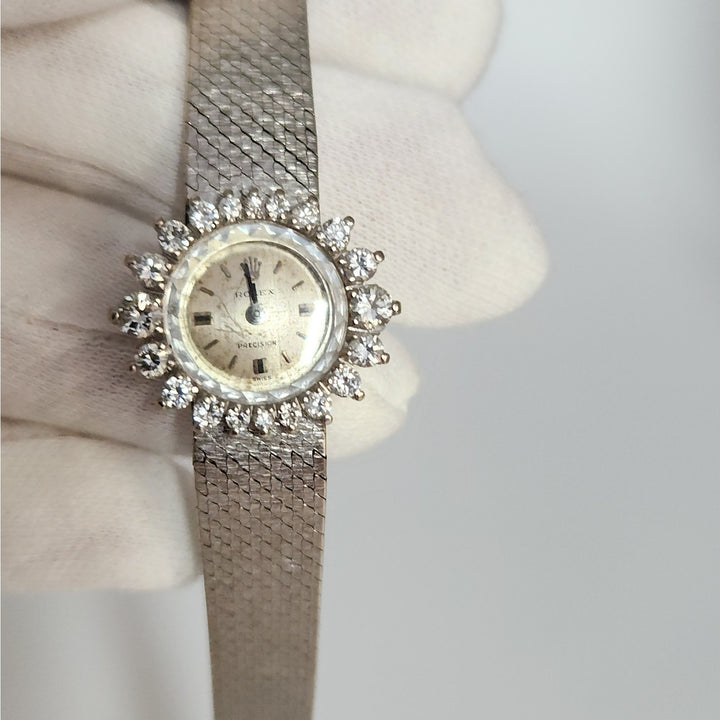 18k White Gold Rolex Precision Diamond Halo SS Aftermarket Bracelet Not Working