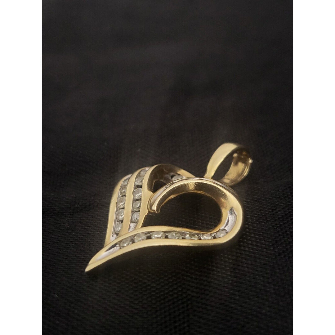 10k Yellow Gold Diamond Curvy Heart Pendant