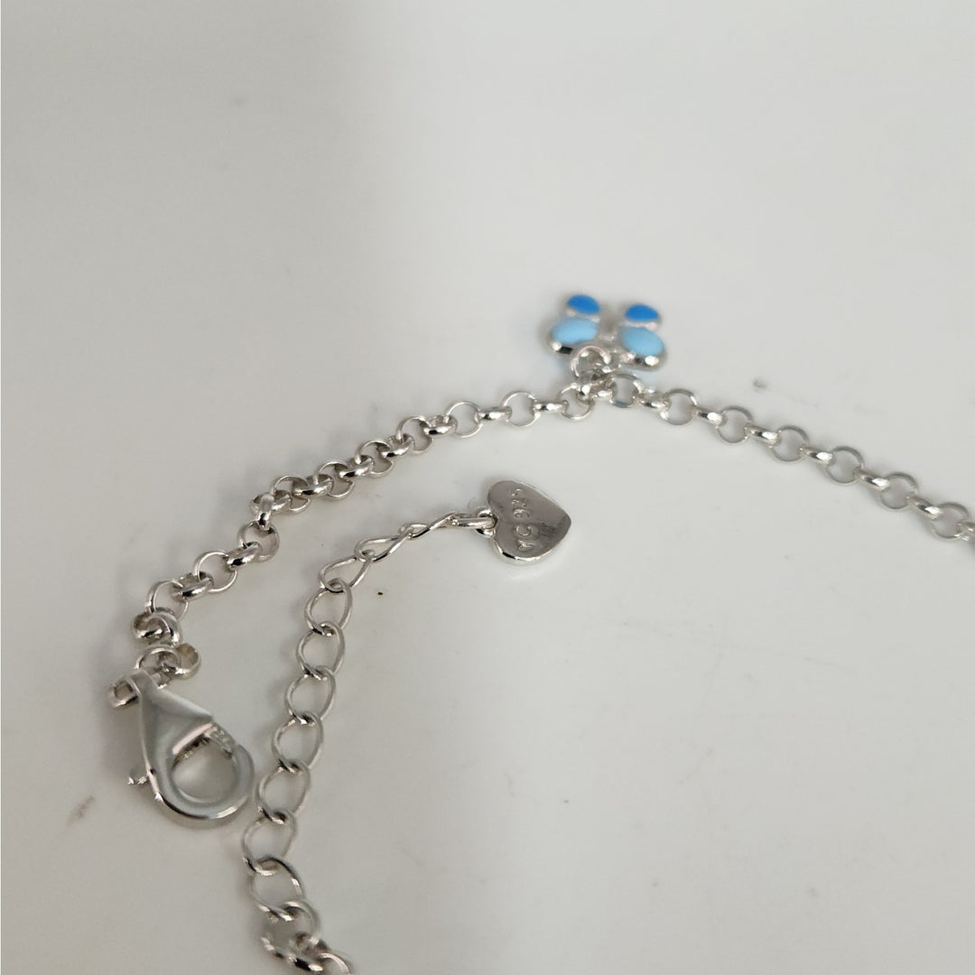 925 Sterling Silver Multi - Color butterfly charm Adjustable Bracelet 8"