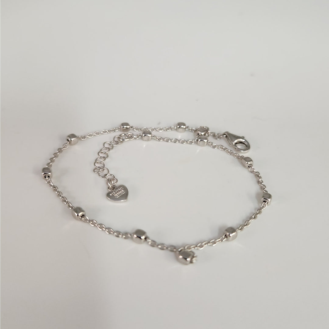 925 Sterling Silver Beaded Adjustable Anklet 10"