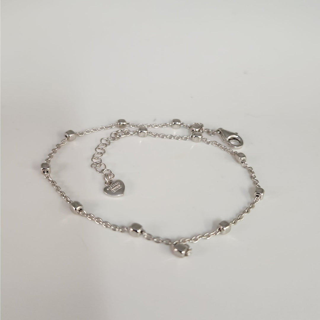 925 Sterling Silver Beaded Adjustable Anklet 10"