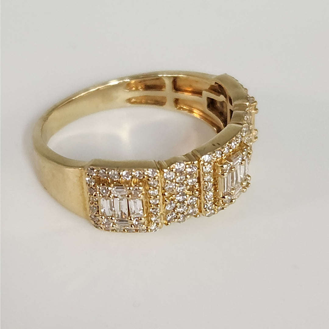 10k Yellow Gold Mult-Row Diamond Cluster Ring Baguette & Round Diamonds Size 10