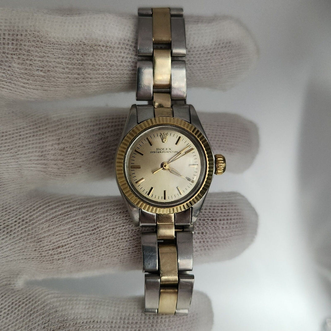 Rolex oyster perpetual 26mm champagne two tone stainless steel, Ref# 6618 1962