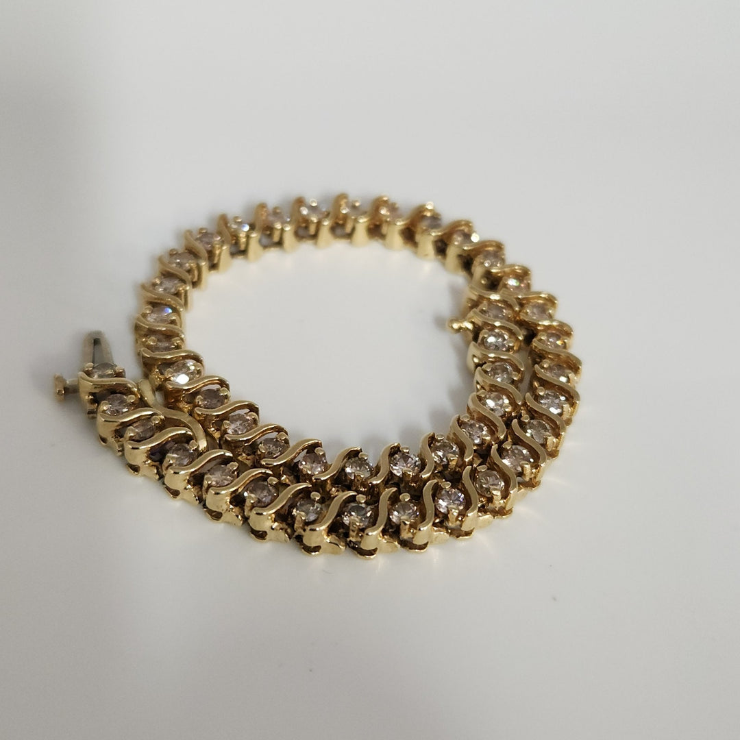 Vintage 14k Yellow Gold Diamond Tennis Bracelet 7"