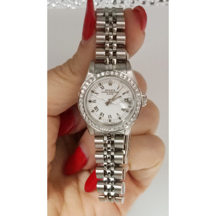 Rolex 26MM Watch Oyster Perpetual Date 69160 Aftermarket Lab Diamonds Bezel
