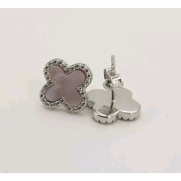 925 sterling silver Pink Flower Stud earrings