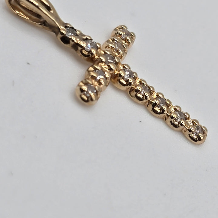 14K Yellow Gold Diamond Cross Pendant 0.5g