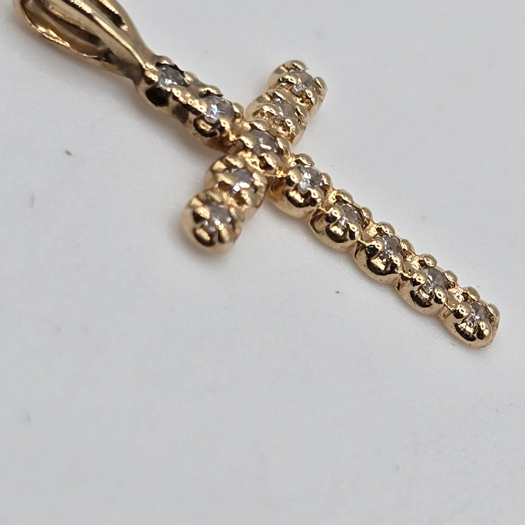 14K Yellow Gold Diamond Cross Pendant 0.5g