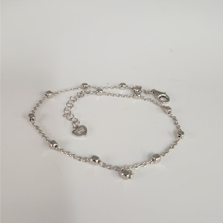 925 Sterling Silver Beaded Adjustable Anklet 10"
