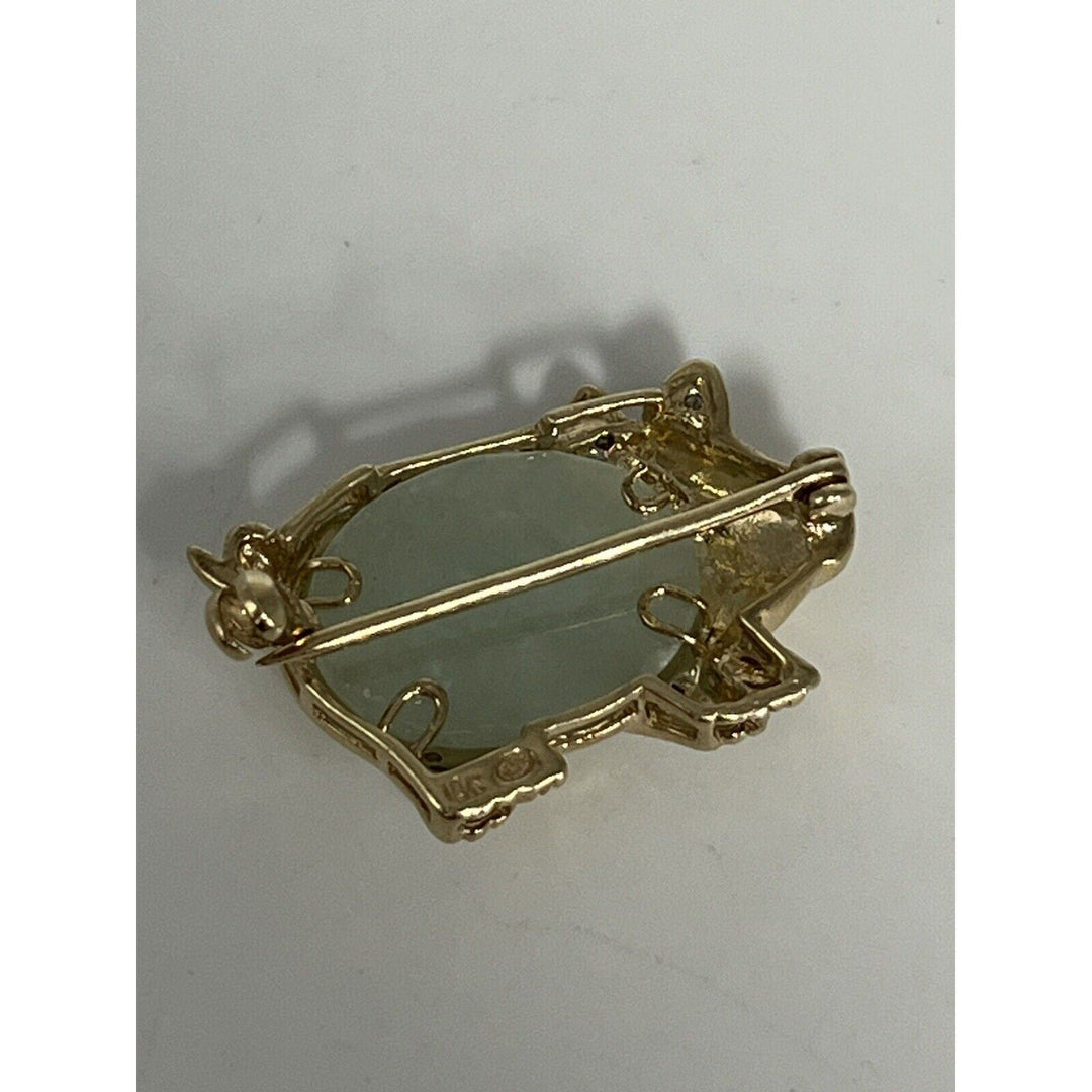 10k Yellow Gold Jade & Diamond Pig Brooch pin And Pendant