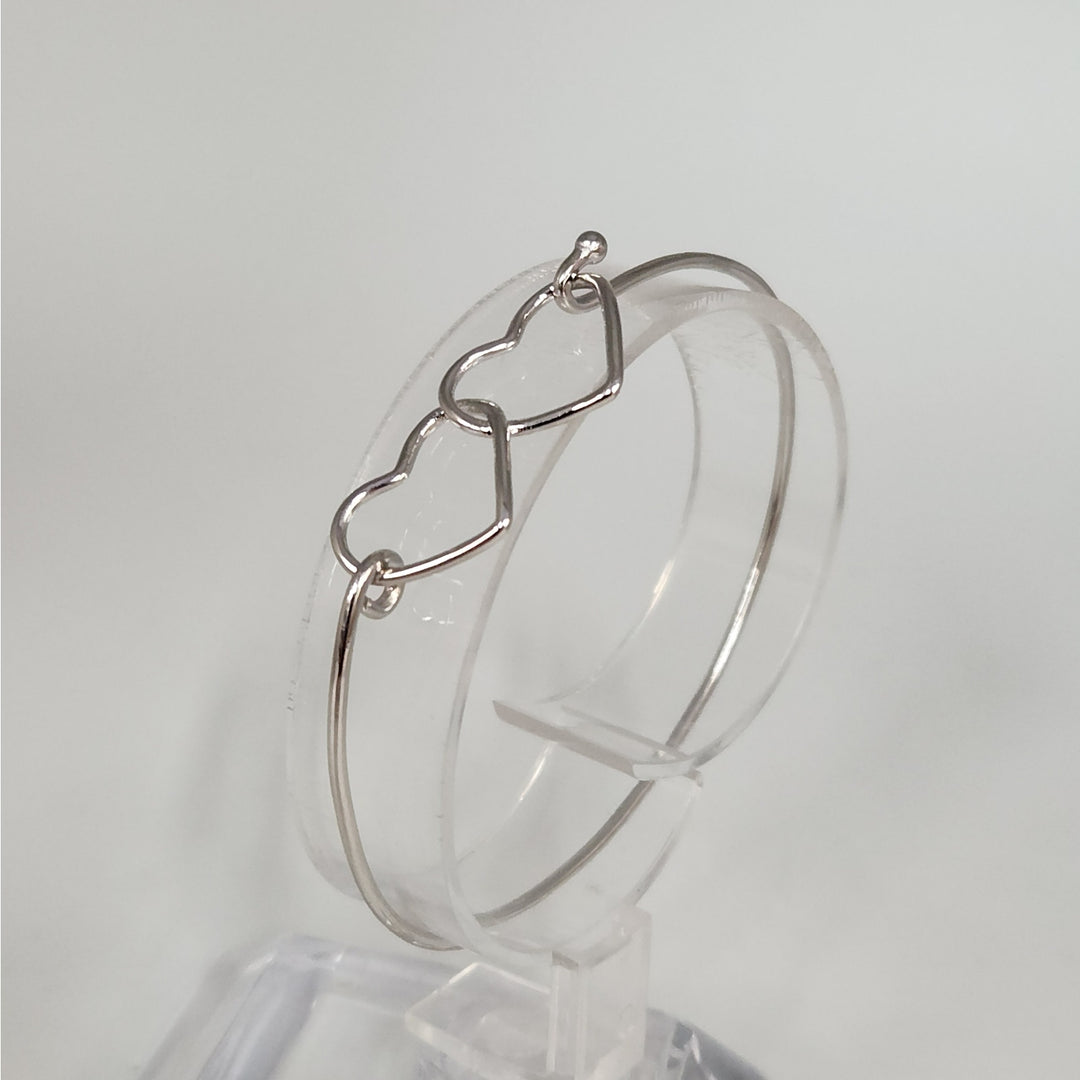 925 Sterling Silver Double Heart Bangle Bracelet