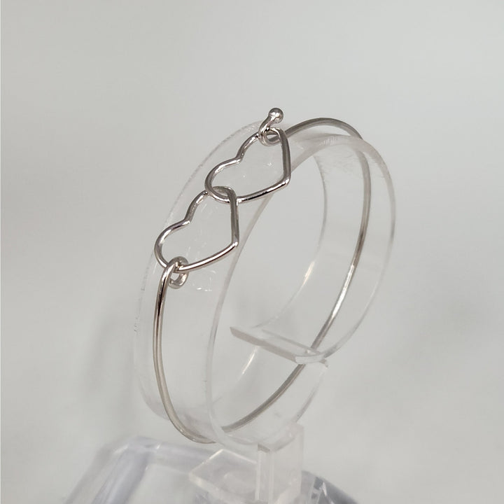 925 Sterling Silver Double Heart Bangle Bracelet