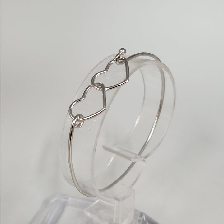 925 Sterling Silver Double Heart Bangle Bracelet