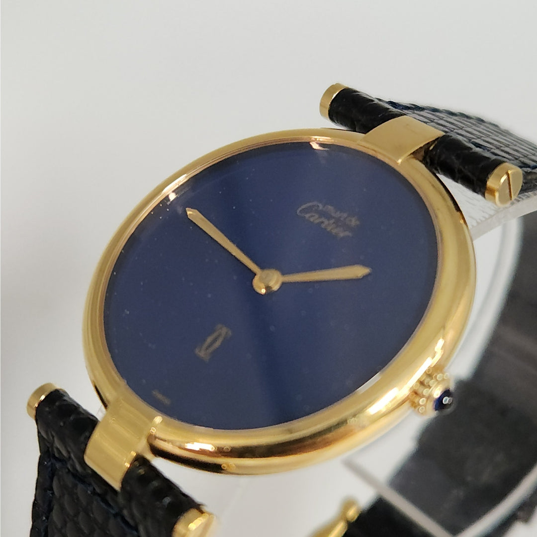 Must de Cartier 30MM Blue Dial Quartz Watch 925 Sterling Silver Gold Plated