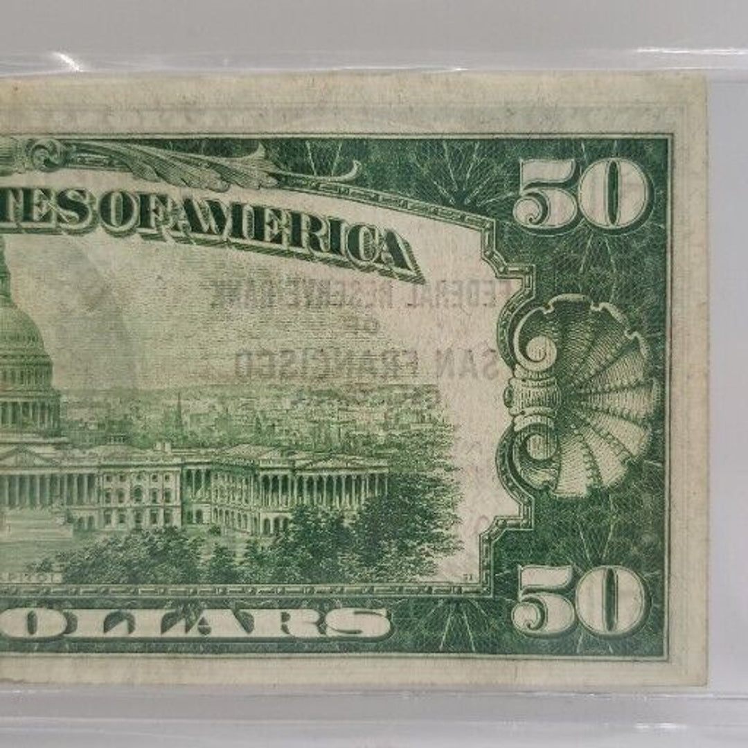 1929 $50 CURRENCY BANK NOTE THE FEDERAL RESERVE BANK of SAN FRANCISCO CA.