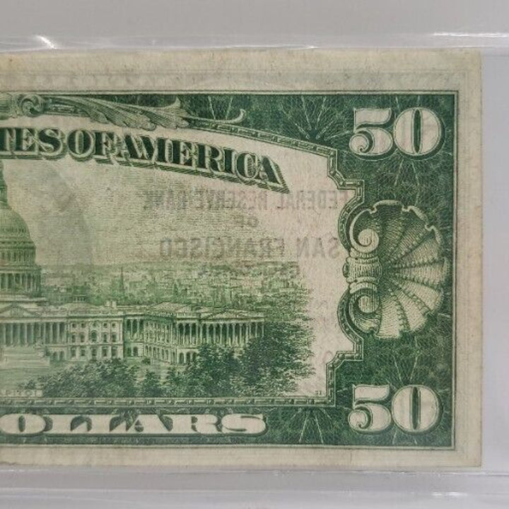 1929 $50 CURRENCY BANK NOTE THE FEDERAL RESERVE BANK of SAN FRANCISCO CA.