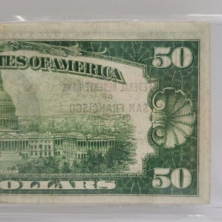 1929 $50 CURRENCY BANK NOTE THE FEDERAL RESERVE BANK of SAN FRANCISCO CA.