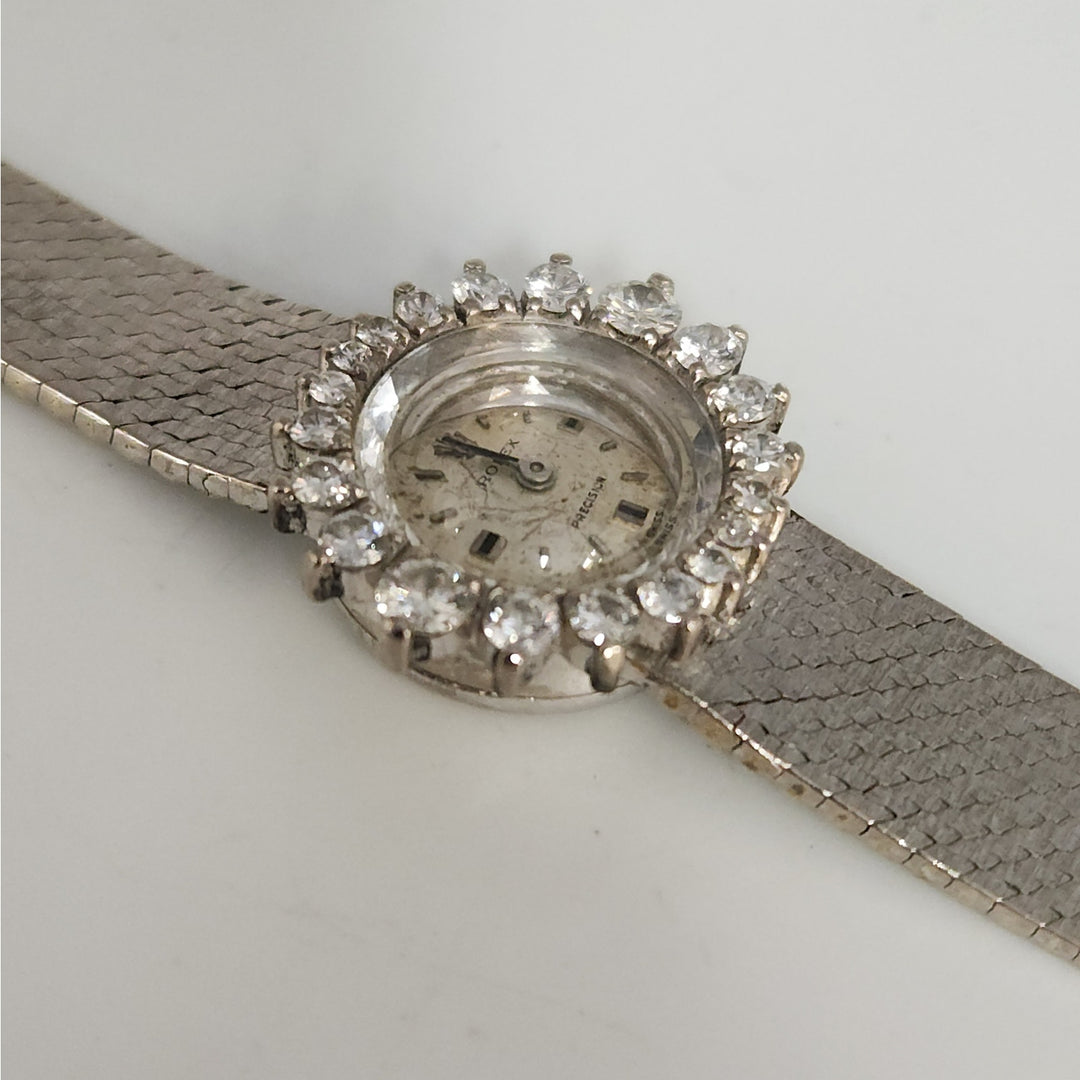 18k White Gold Rolex Precision Diamond Halo SS Aftermarket Bracelet Not Working