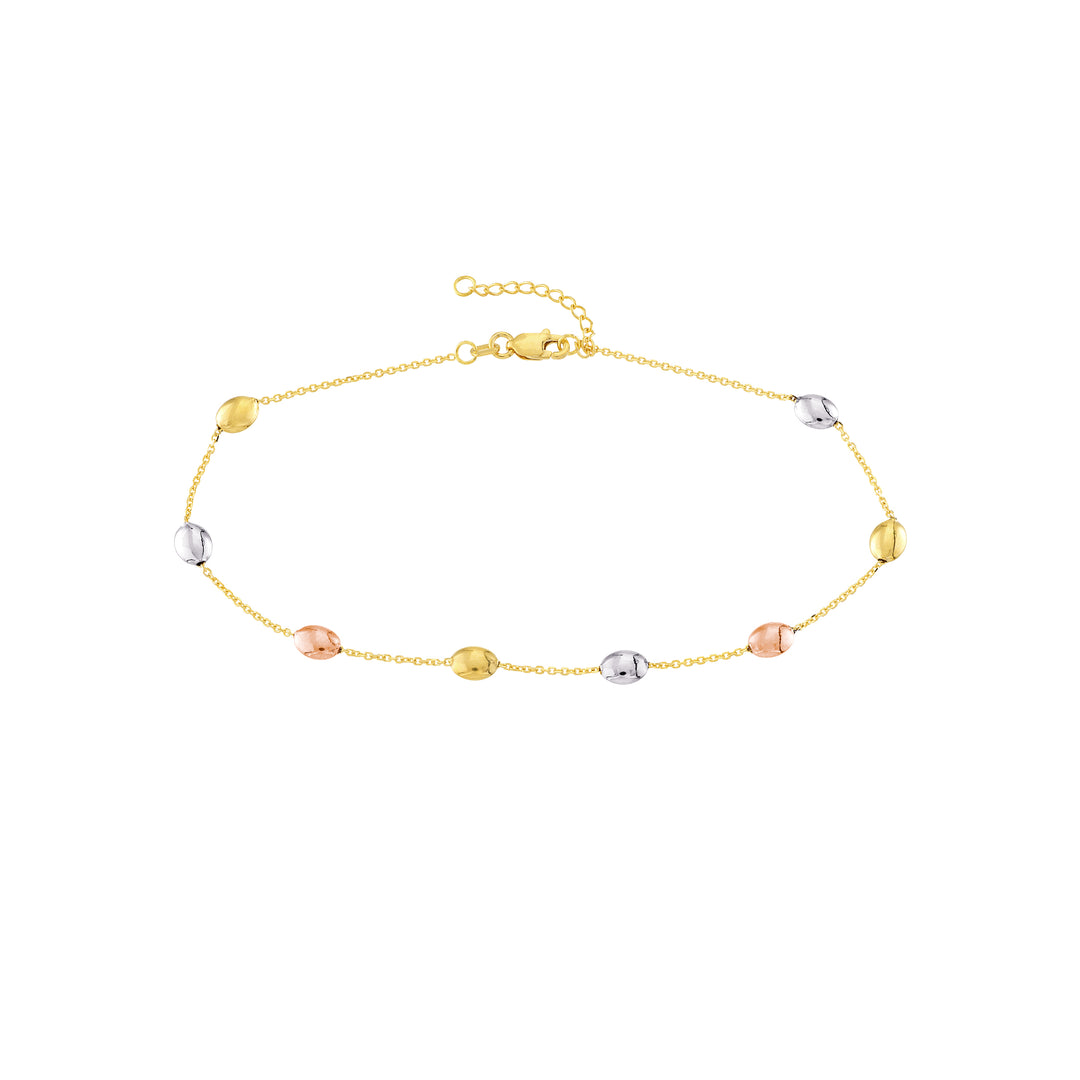 Tri-Color Satin and Polished Bead Adjustable Anklet