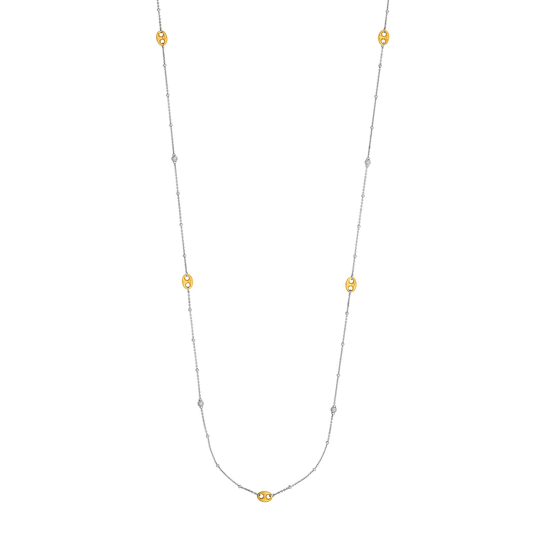 Sterling Silver Bead and Mariner Link Station Long Necklace