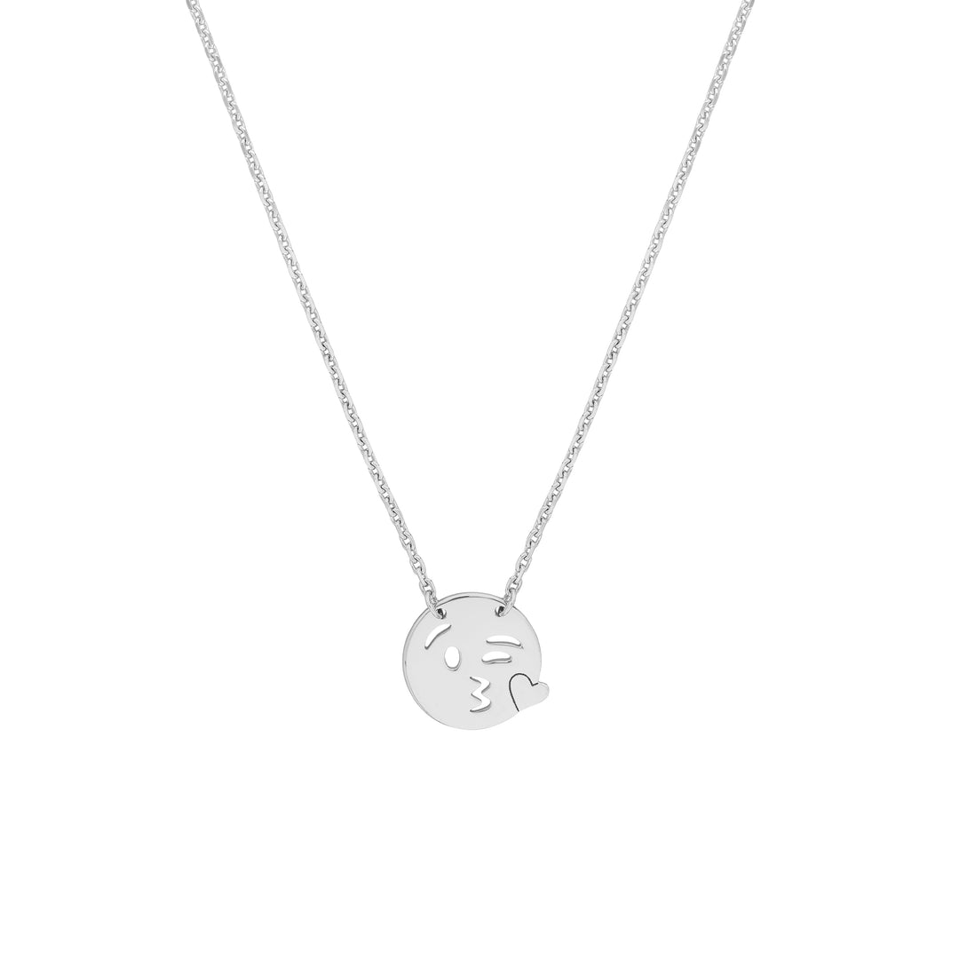 Sterling Silver Emoji Blowing a Kiss Adjustable Necklace