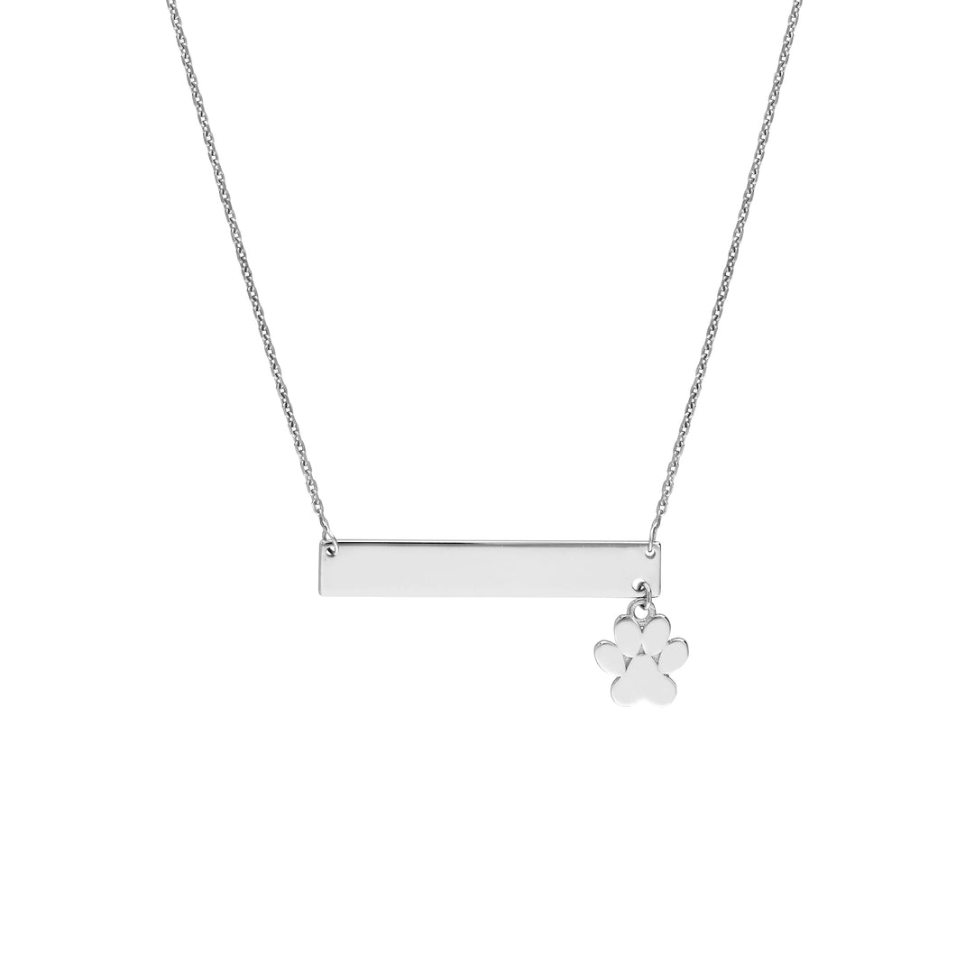 Plated Sterling Silver Engravable Bar Necklace with Paw