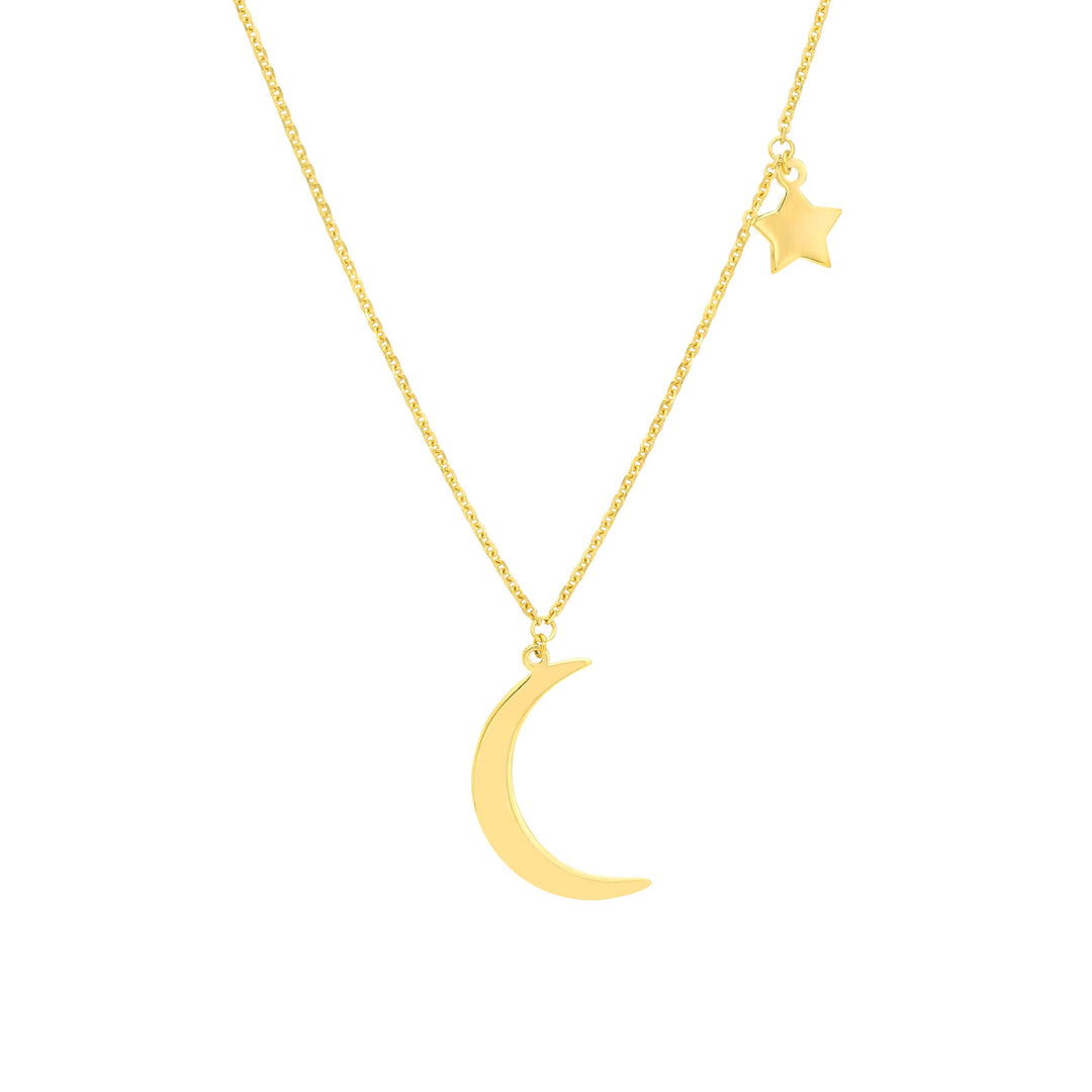 Crescent Moon with Star Dangle Necklace