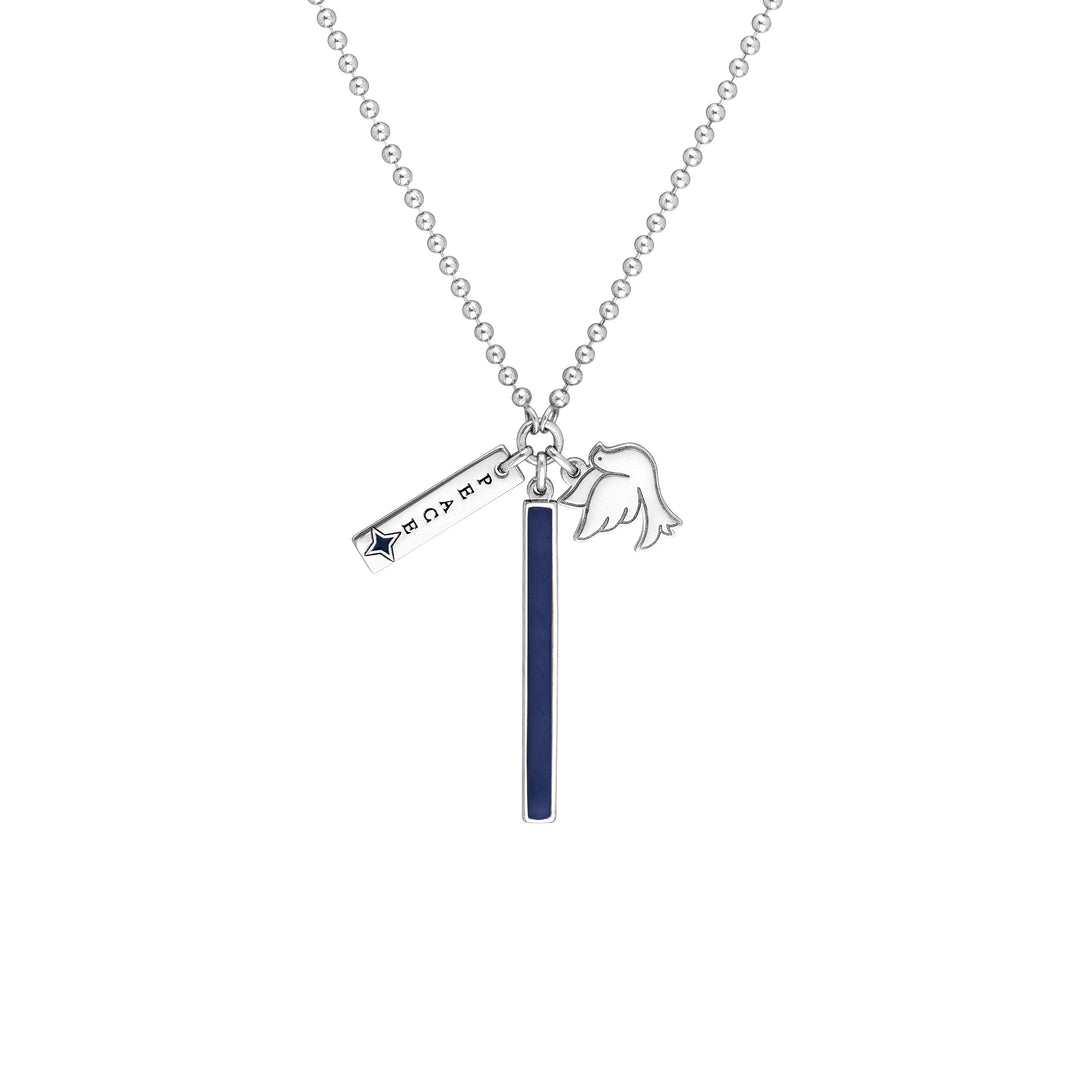 Sterling Silver Enamel Bar with Peace Mixed Charm Necklace