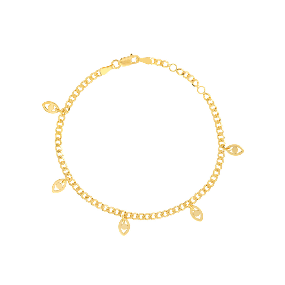 Evil Eye Dangles Curb Chain Adj. Bracelet