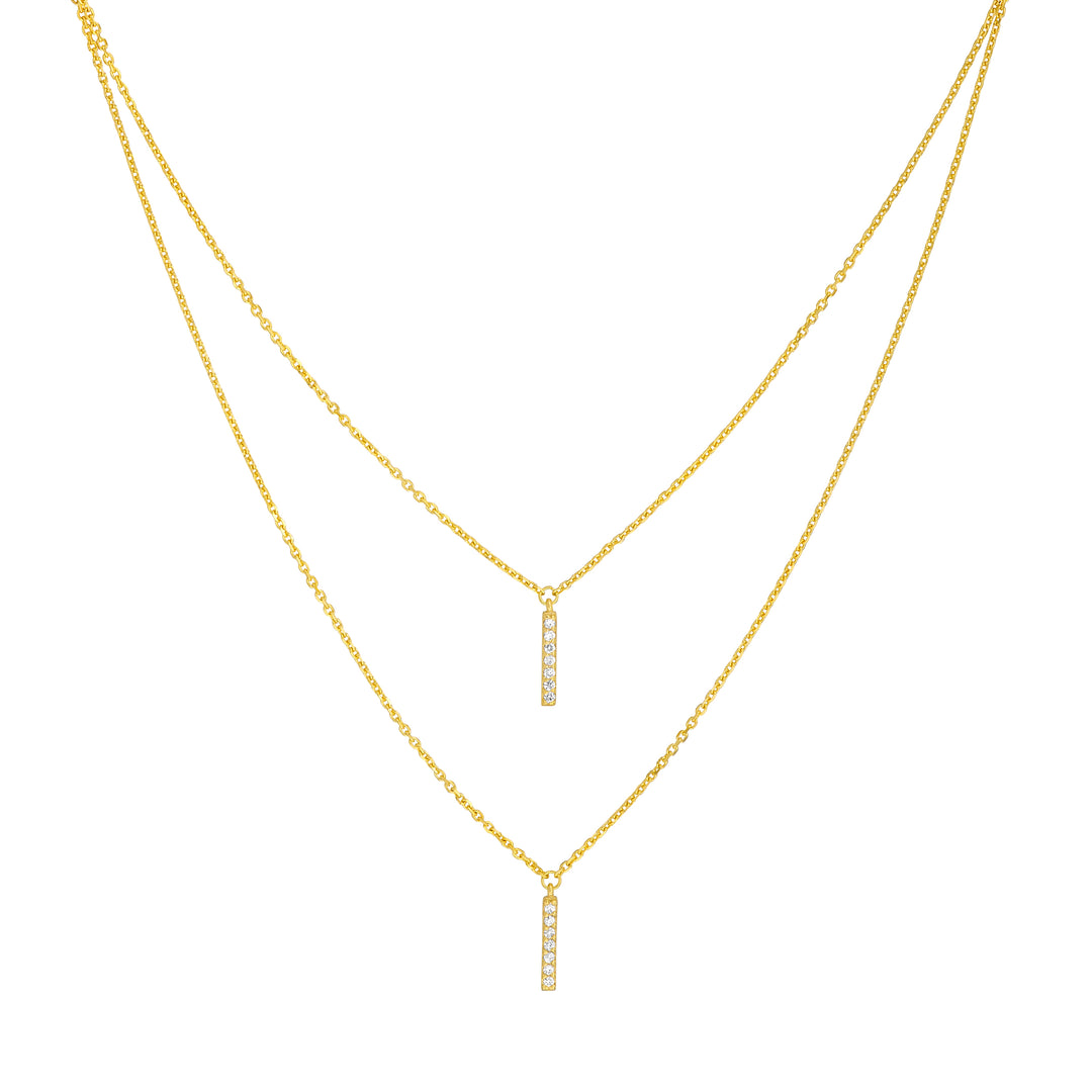 Diamond Staple Bar Drops Duet Necklace