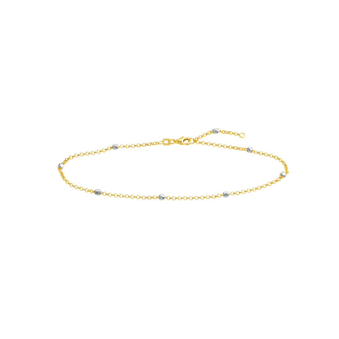 Two-Tone D/C Bead Station Rolo Chain Anklet